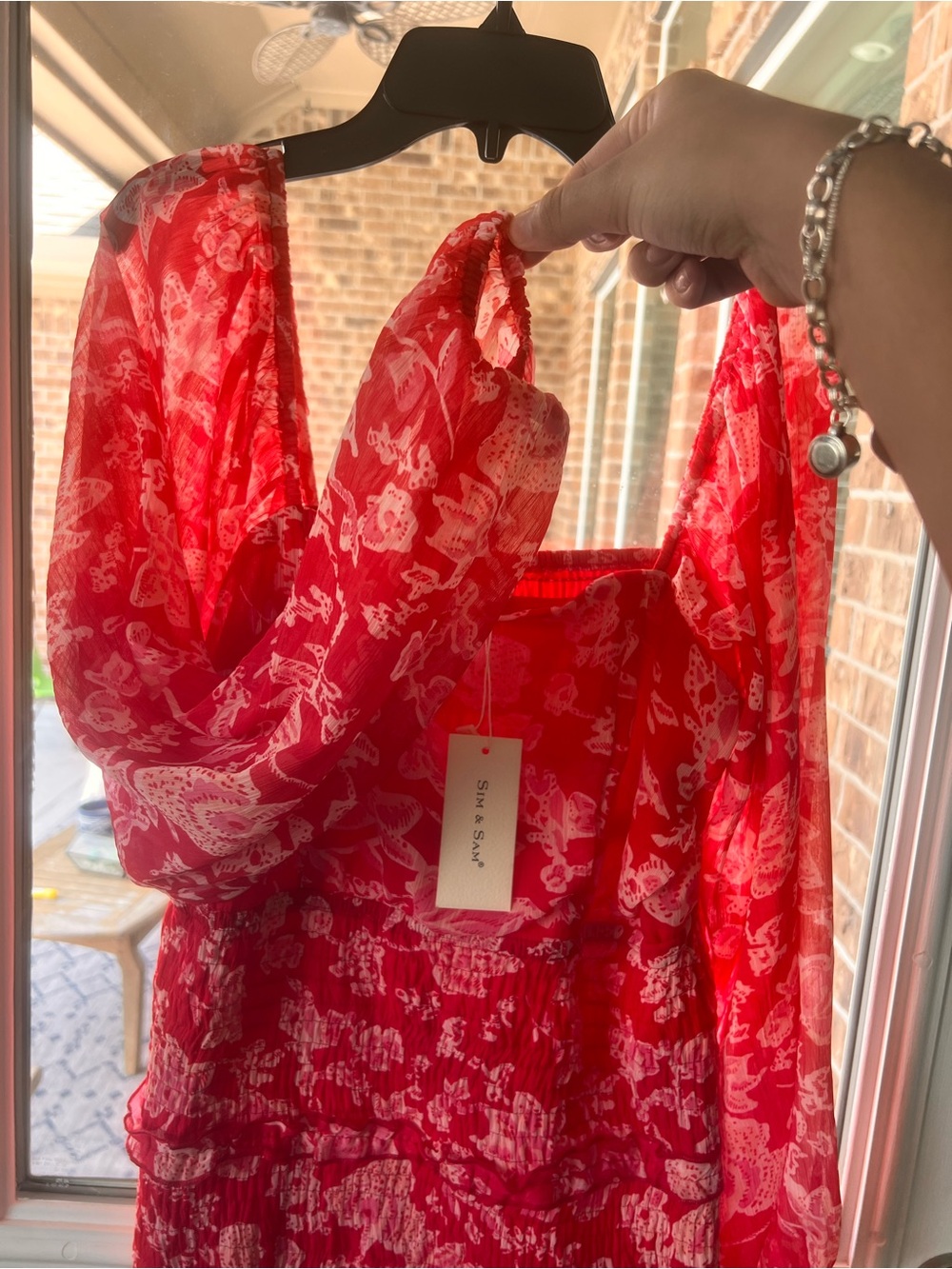 Sim & Sam Red Floral Smocked Waist Long-Sleeve dress 🐝 - Picture 5 of 6